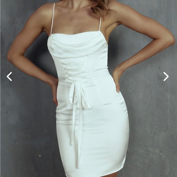 BELLINI LACE-UP FRONT MINI DRESS WHITE - Picture 2 of 9